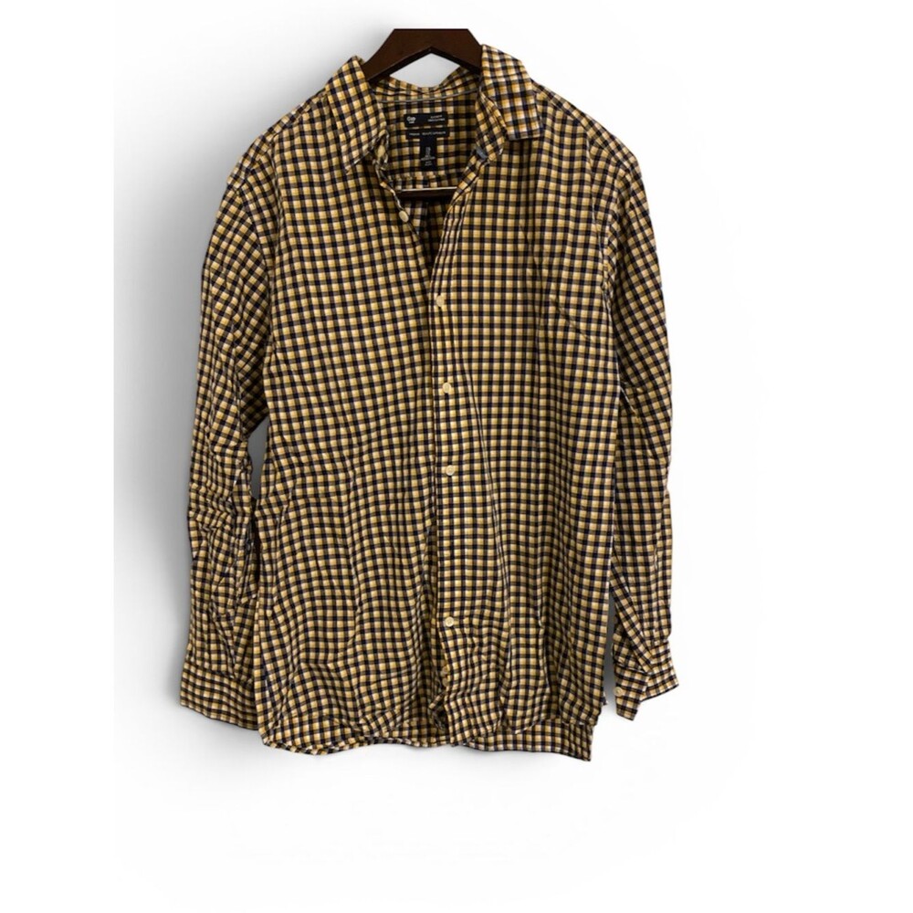 GAP Men's Yellow and Navy Check Casual Button-Down Shirt Size Large